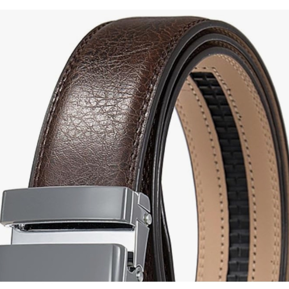 Men's Brown Luxury Leather Ratchet Belt with Silver Buckle Big and Tall